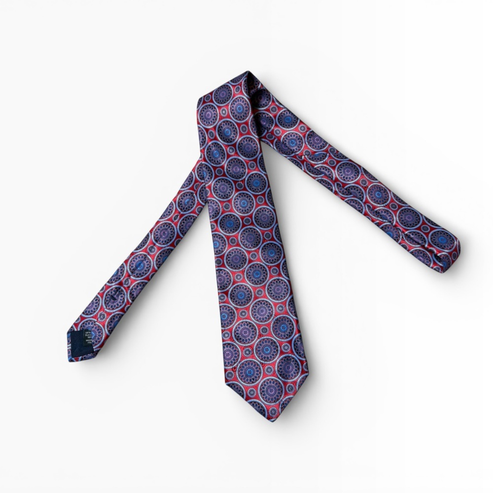 Ermenegildo Zegna Red Blue Medallion Silk Tie Made in Italy Luxury